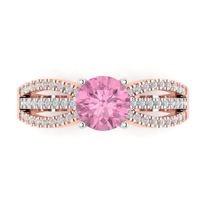 1.27 cttw Zirconia Simulated Pink Diamond Solitaire with Zirconia Simulated Diamond Accents Engagement Ring - Solid White/Rose Gold (VVS1, Round Cut,6.5mm)