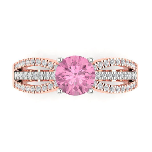 1.27 cttw Zirconia Simulated Pink Diamond Solitaire with Zirconia Simulated Diamond Accents Engagement Ring - Solid White/Rose Gold (VVS1, Round Cut,6.5mm)