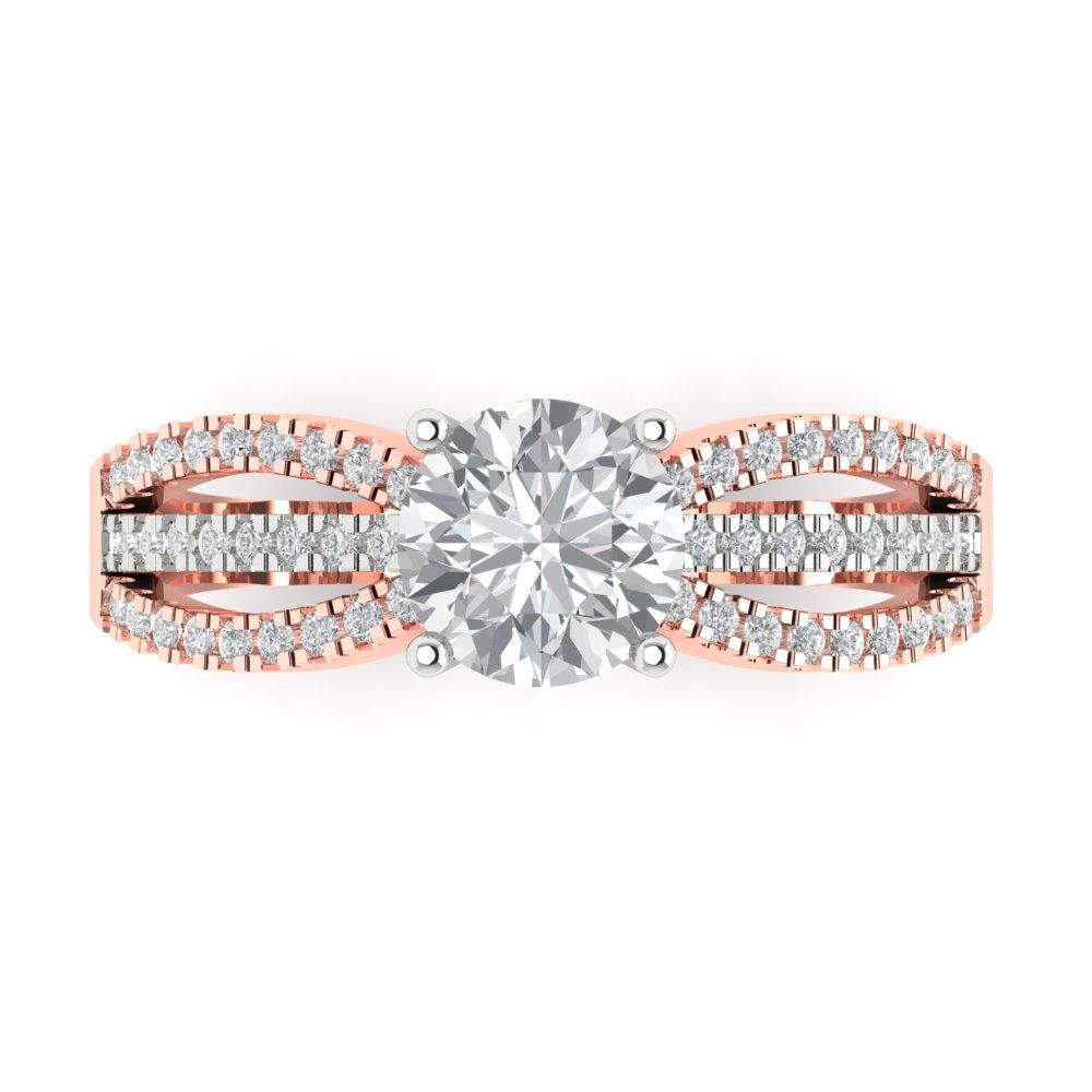 1.27 cttw Moissanite Solitaire with Zirconia Simulated Diamond Accents Engagement Ring - Solid White/Rose Gold (VVS1, Round Cut,6.5mm)