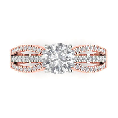 1.27 cttw Moissanite Solitaire with Zirconia Simulated Diamond Accents Engagement Ring - Solid White/Rose Gold (VVS1, Round Cut,6.5mm)