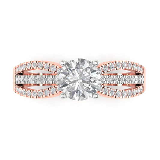1.27 cttw Moissanite Solitaire with Zirconia Simulated Diamond Accents Engagement Ring - Solid White/Rose Gold (VVS1, Round Cut,6.5mm)