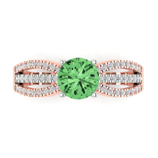 1.27 cttw Zirconia Simulated Green Diamond Solitaire with Zirconia Simulated Diamond Accents Engagement Ring - Solid White/Rose Gold (VVS1, Round Cut,6.5mm)