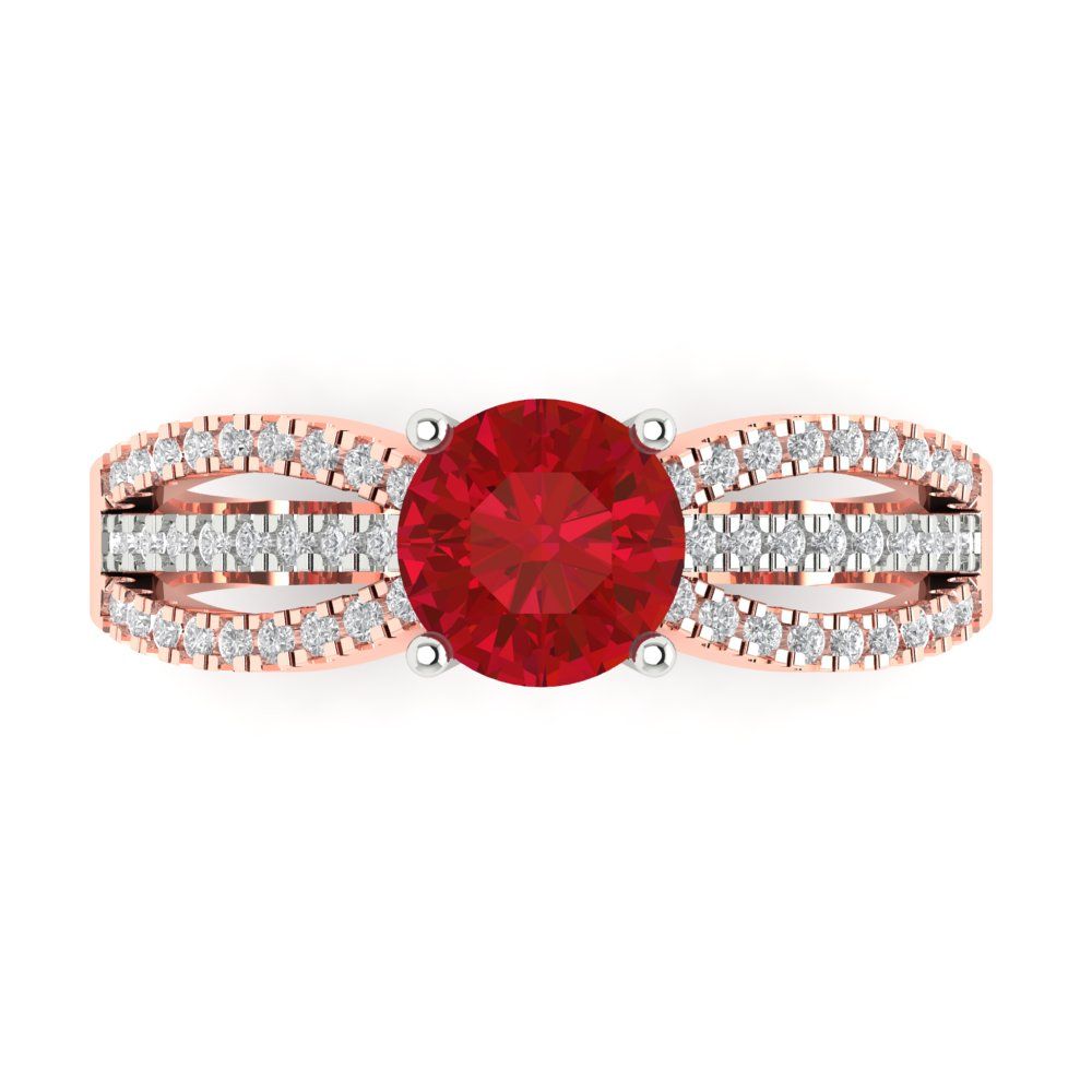 1.27 cttw Simulated Ruby Solitaire with Zirconia Simulated Diamond Accents Engagement Ring - Solid White/Rose Gold (VVS1, Round Cut,6.5mm)