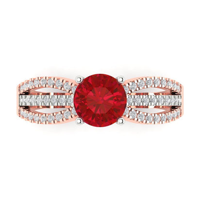 1.27 cttw Simulated Ruby Solitaire with Zirconia Simulated Diamond Accents Engagement Ring - Solid White/Rose Gold (VVS1, Round Cut,6.5mm)