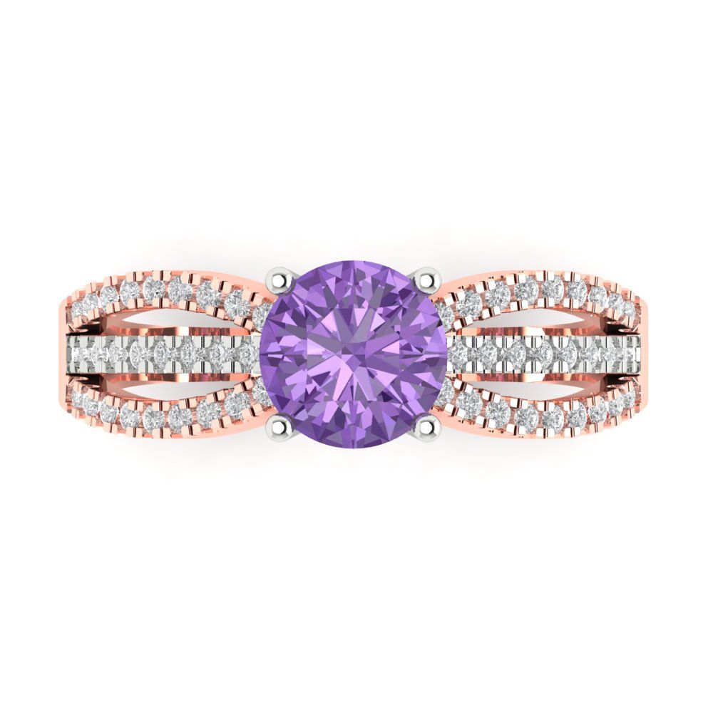 1.27 cttw Simulated Alexandrite Solitaire with Zirconia Simulated Diamond Accents Engagement Ring - Solid White/Rose Gold (VVS1, Round Cut,6.5mm)