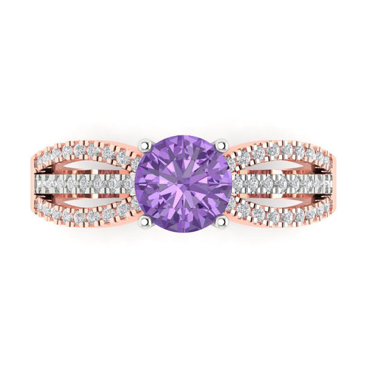 1.27 cttw Simulated Alexandrite Solitaire with Zirconia Simulated Diamond Accents Engagement Ring - Solid White/Rose Gold (VVS1, Round Cut,6.5mm)