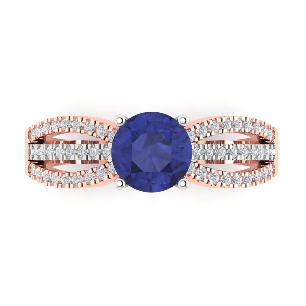 1.27 cttw Simulated Tanzanite Solitaire with Zirconia Simulated Diamond Accents Engagement Ring - Solid White/Rose Gold (VVS1, Round Cut,6.5mm)