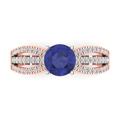 1.27 cttw Simulated Tanzanite Solitaire with Zirconia Simulated Diamond Accents Engagement Ring - Solid White/Rose Gold (VVS1, Round Cut,6.5mm)