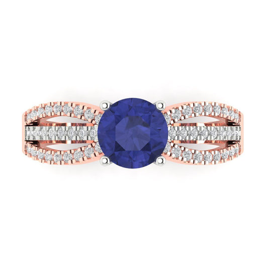 1.27 cttw Simulated Tanzanite Solitaire with Zirconia Simulated Diamond Accents Engagement Ring - Solid White/Rose Gold (VVS1, Round Cut,6.5mm)