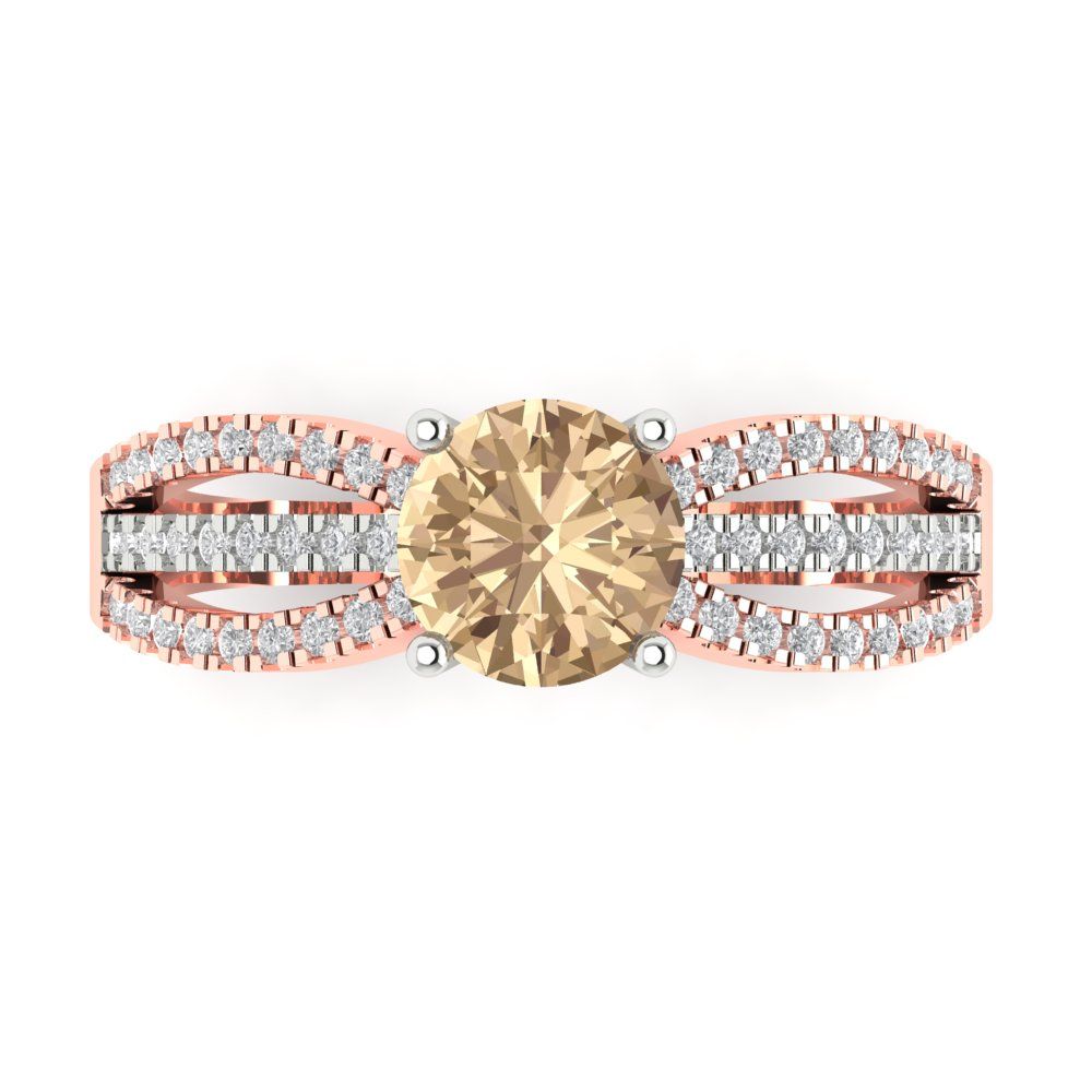 1.27 cttw Yellow Moissanite Solitaire with Zirconia Simulated Diamond Accents Engagement Ring - Solid White/Rose Gold (VVS1, Round Cut,6.5mm)