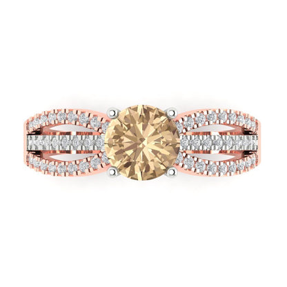 1.27 cttw Yellow Moissanite Solitaire with Zirconia Simulated Diamond Accents Engagement Ring - Solid White/Rose Gold (VVS1, Round Cut,6.5mm)