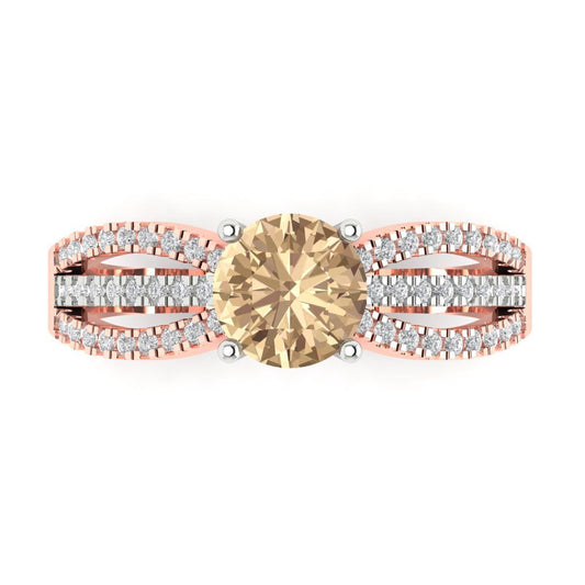 1.27 cttw Yellow Moissanite Solitaire with Zirconia Simulated Diamond Accents Engagement Ring - Solid White/Rose Gold (VVS1, Round Cut,6.5mm)