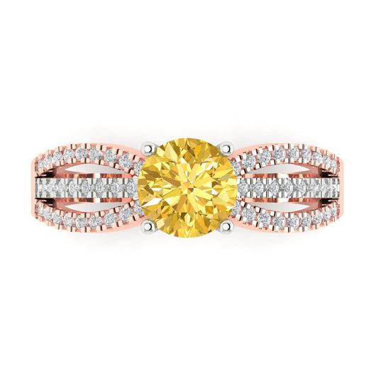 1.27 cttw Natural Citrine Solitaire with Zirconia Simulated Diamond Accents Engagement Ring - Solid White/Rose Gold (VVS1, Round Cut,6.5mm)