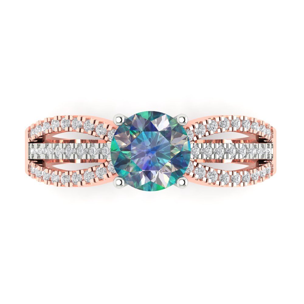 1.27 cttw Blue Moissanite Solitaire with Zirconia Simulated Diamond Accents Engagement Ring - Solid White/Rose Gold (VVS1, Round Cut,6.5mm)