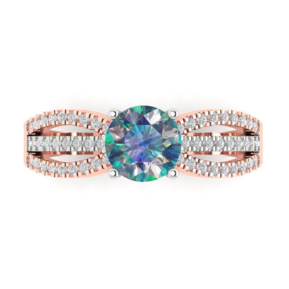 1.27 cttw Blue Moissanite Solitaire with Zirconia Simulated Diamond Accents Engagement Ring - Solid White/Rose Gold (VVS1, Round Cut,6.5mm)