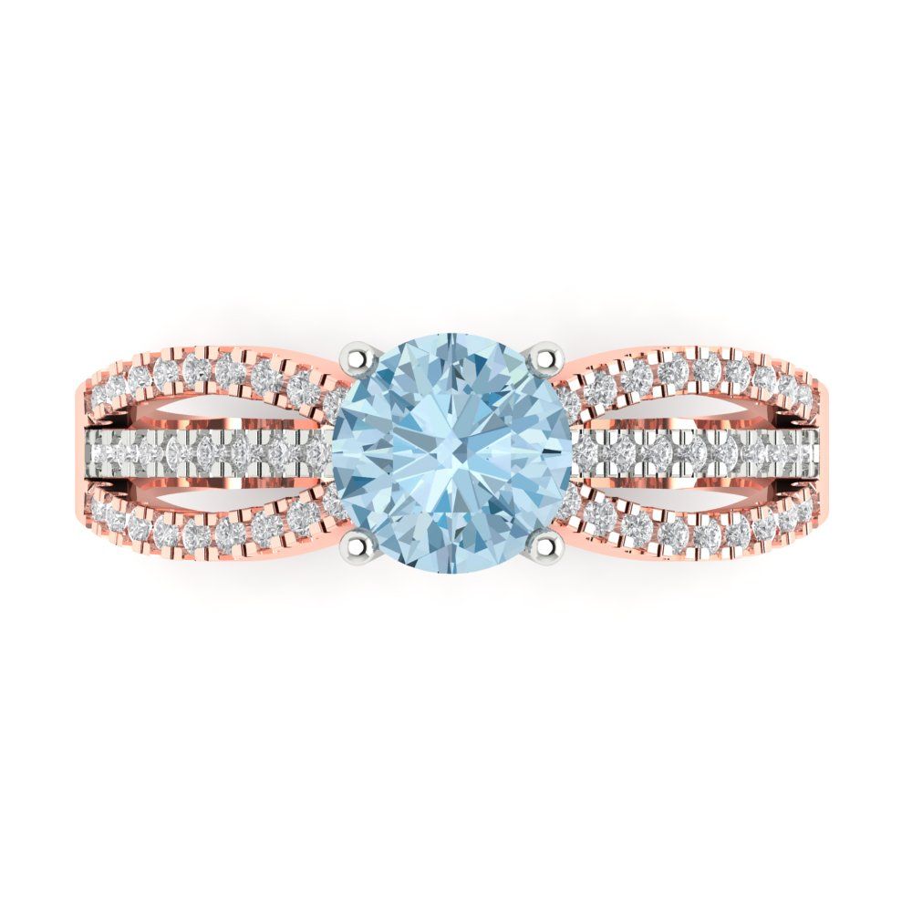 1.27 cttw Natural Aquamarine Solitaire with Zirconia Simulated Diamond Accents Engagement Ring - Solid White/Rose Gold (VVS1, Round Cut,6.5mm)