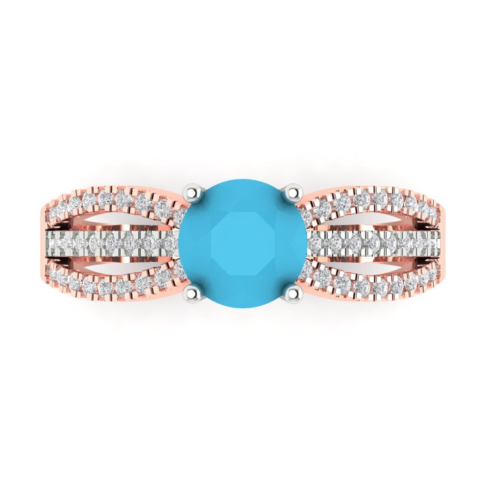 1.27 cttw Simulated Turquoise Solitaire with Zirconia Simulated Diamond Accents Engagement Ring - Solid White/Rose Gold (VVS1, Round Cut,6.5mm)