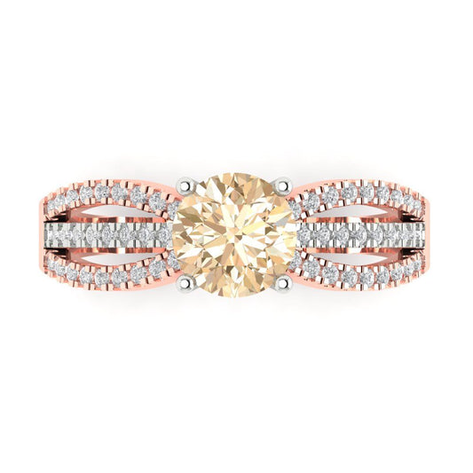1.27 cttw Natural Morganite Solitaire with Zirconia Simulated Diamond Accents Engagement Ring - Solid White/Rose Gold (VVS1, Round Cut,6.5mm)