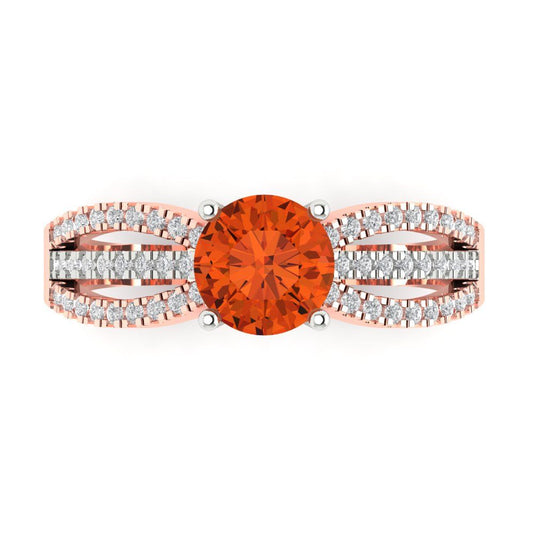 1.27 cttw Zirconia Simulated Red Diamond Solitaire with Zirconia Simulated Diamond Accents Engagement Ring - Solid White/Rose Gold (VVS1, Round Cut,6.5mm)