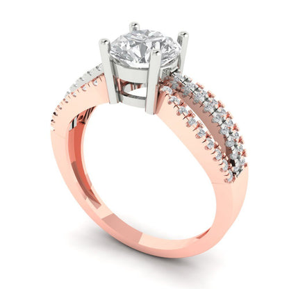 1.27 cttw White Sapphire Solitaire with Zirconia Simulated Diamond Accents Engagement Ring - Solid White/Rose Gold (VVS1, Round Cut,6.5mm)