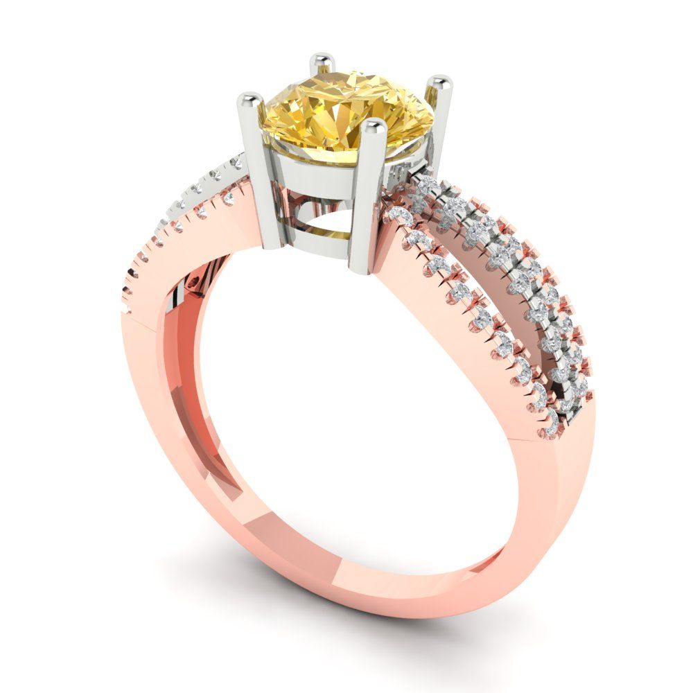 1.27 cttw Yellow Moissanite Solitaire with Zirconia Simulated Diamond Accents Engagement Ring - Solid White/Rose Gold (VVS1, Round Cut,6.5mm)
