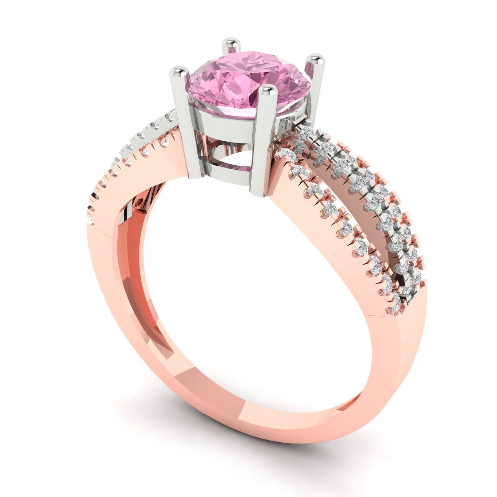 1.27 cttw Zirconia Simulated Pink Diamond Solitaire with Zirconia Simulated Diamond Accents Engagement Ring - Solid White/Rose Gold (VVS1, Round Cut,6.5mm)