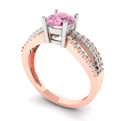 1.27 cttw Zirconia Simulated Pink Diamond Solitaire with Zirconia Simulated Diamond Accents Engagement Ring - Solid White/Rose Gold (VVS1, Round Cut,6.5mm)