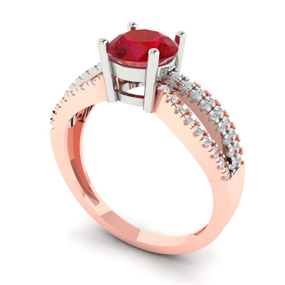 1.27 cttw Simulated Ruby Solitaire with Zirconia Simulated Diamond Accents Engagement Ring - Solid White/Rose Gold (VVS1, Round Cut,6.5mm)