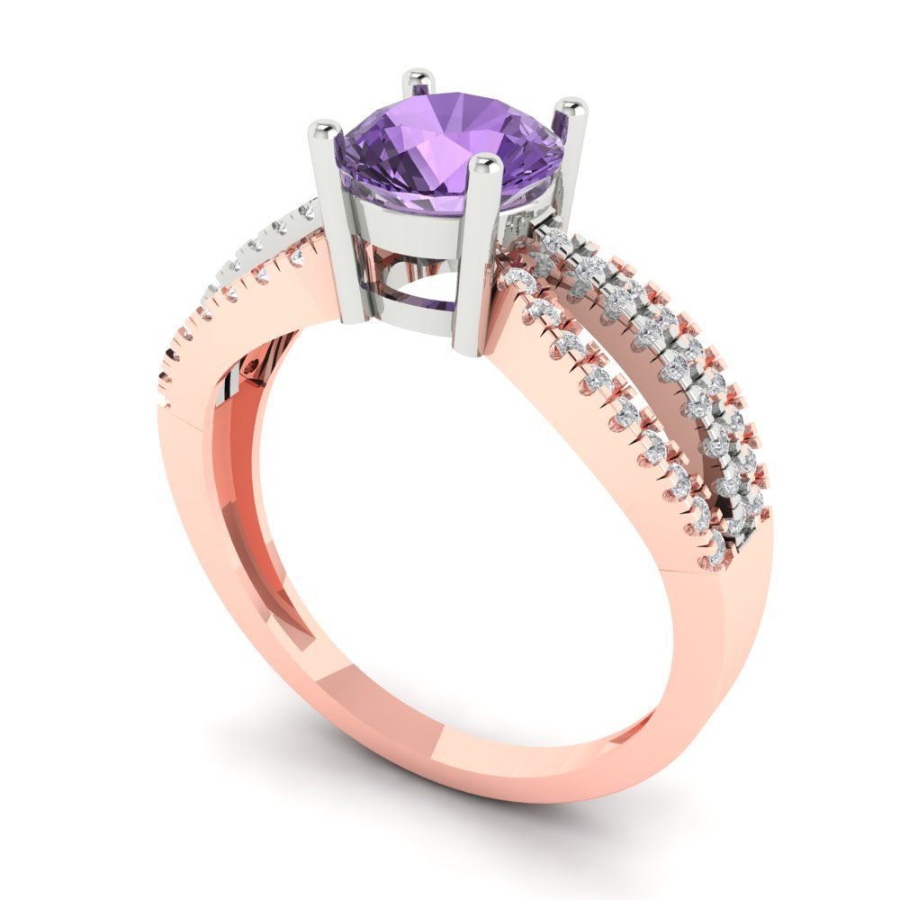 1.27 cttw Simulated Alexandrite Solitaire with Zirconia Simulated Diamond Accents Engagement Ring - Solid White/Rose Gold (VVS1, Round Cut,6.5mm)