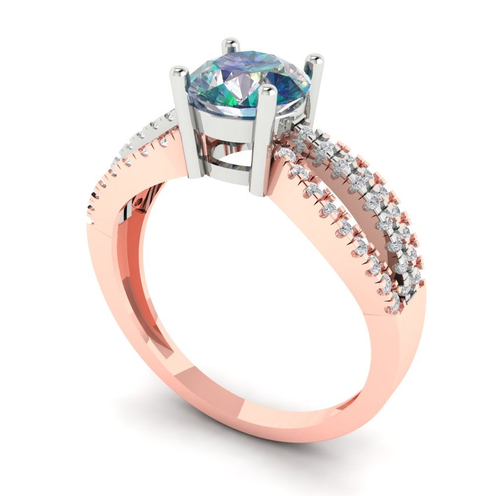 1.27 cttw Blue Moissanite Solitaire with Zirconia Simulated Diamond Accents Engagement Ring - Solid White/Rose Gold (VVS1, Round Cut,6.5mm)