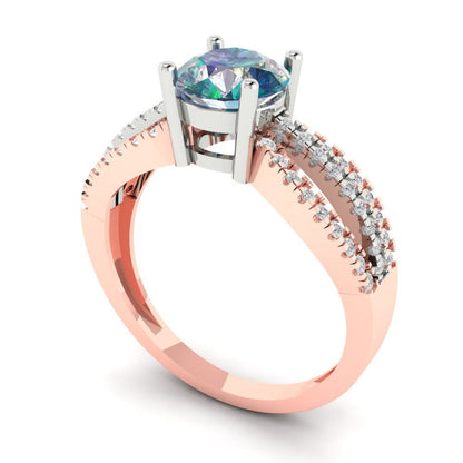 1.27 cttw Blue Moissanite Solitaire with Zirconia Simulated Diamond Accents Engagement Ring - Solid White/Rose Gold (VVS1, Round Cut,6.5mm)