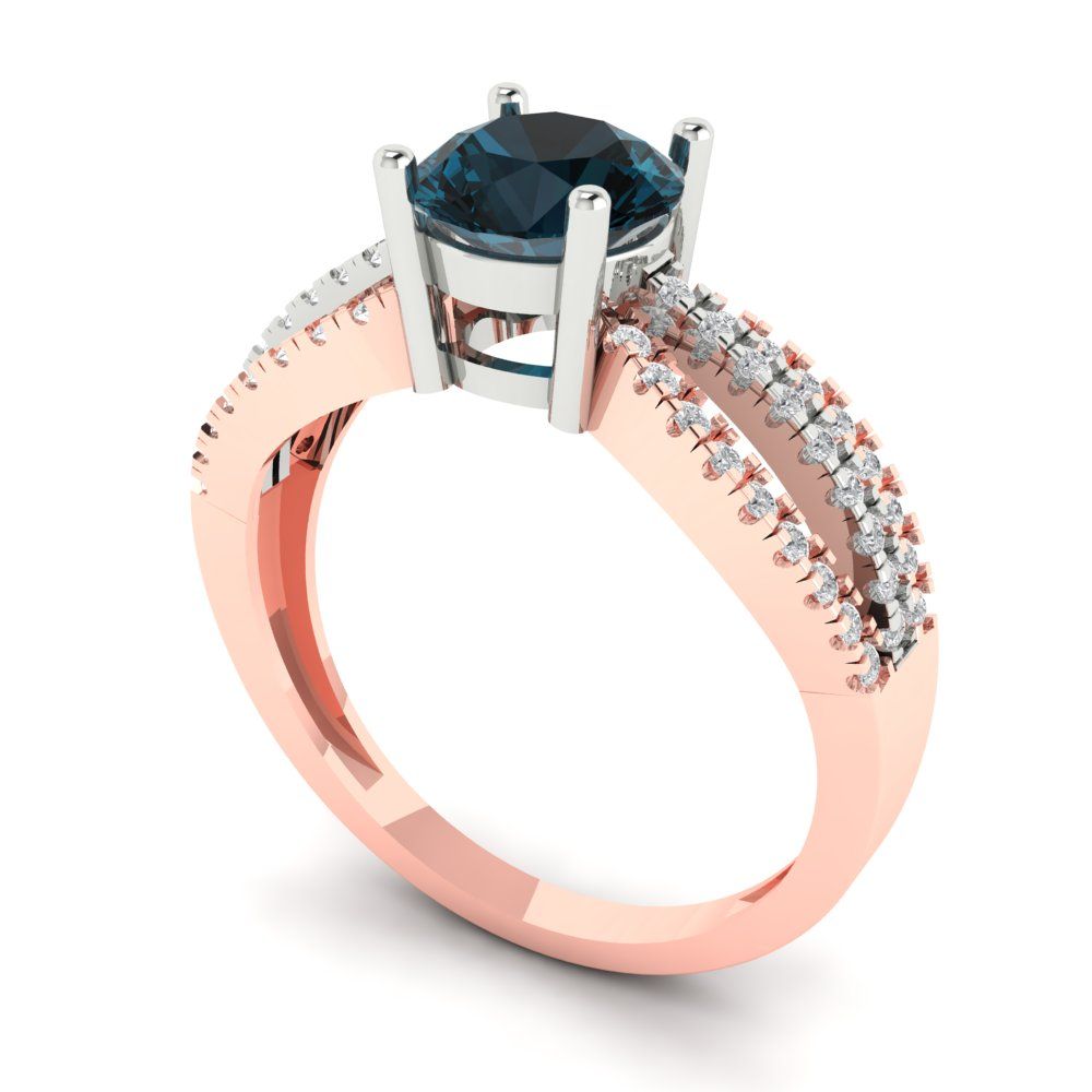 1.27 cttw Natural London Blue Topaz Solitaire with Zirconia Simulated Diamond Accents Engagement Ring - Solid Gold (Round Cut,6.5mm)