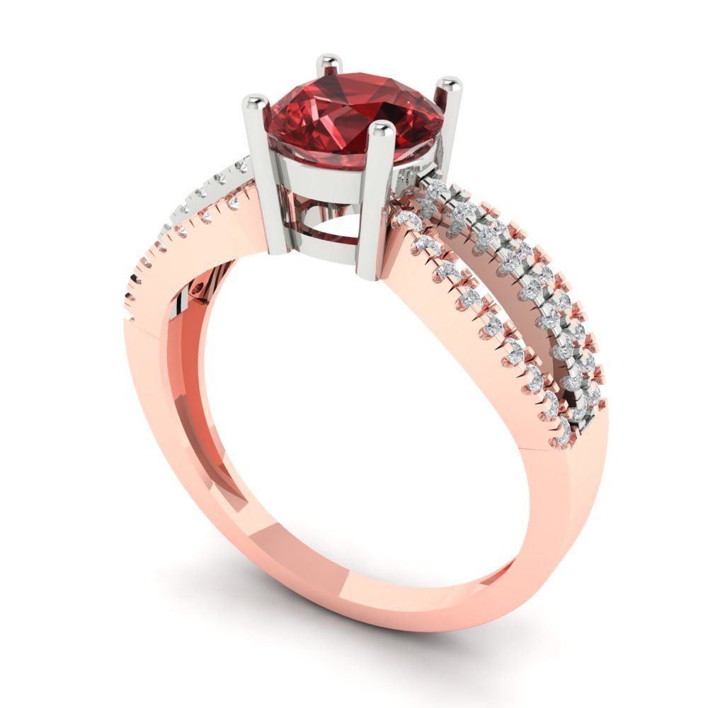 1.27 cttw Natural Garnet Solitaire with Zirconia Simulated Diamond Accents Engagement Ring - Solid White/Rose Gold (VVS1, Round Cut,6.5mm)