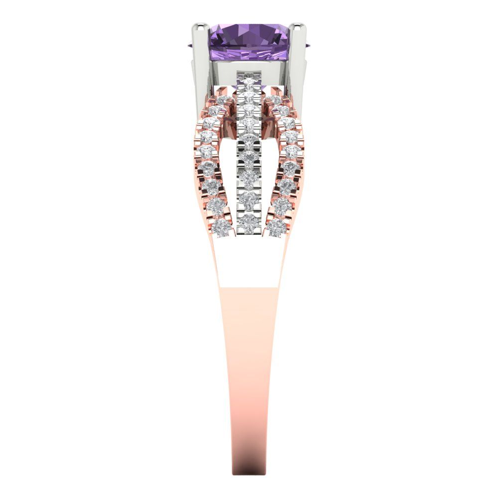 1.27 cttw Simulated Alexandrite Solitaire with Zirconia Simulated Diamond Accents Engagement Ring - Solid White/Rose Gold (VVS1, Round Cut,6.5mm)