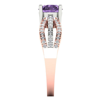 1.27 cttw Simulated Alexandrite Solitaire with Zirconia Simulated Diamond Accents Engagement Ring - Solid White/Rose Gold (VVS1, Round Cut,6.5mm)