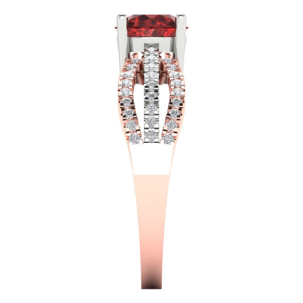 1.27 cttw Natural Garnet Solitaire with Zirconia Simulated Diamond Accents Engagement Ring - Solid White/Rose Gold (VVS1, Round Cut,6.5mm)