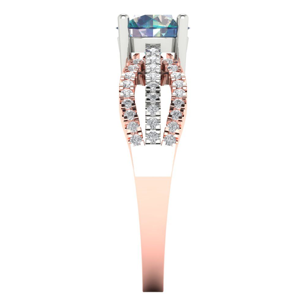 1.27 cttw Blue Moissanite Solitaire with Zirconia Simulated Diamond Accents Engagement Ring - Solid White/Rose Gold (VVS1, Round Cut,6.5mm)