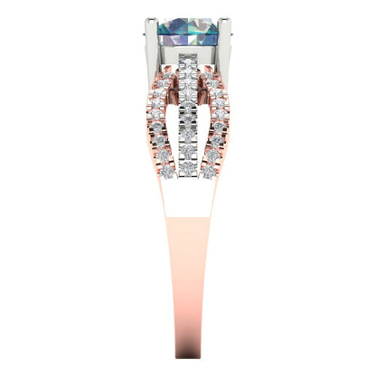 1.27 cttw Blue Moissanite Solitaire with Zirconia Simulated Diamond Accents Engagement Ring - Solid White/Rose Gold (VVS1, Round Cut,6.5mm)