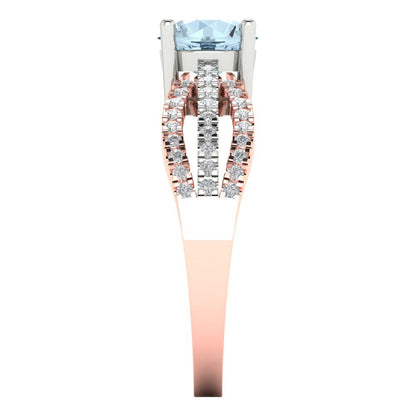 1.27 cttw Natural Sky Blue Topaz Solitaire with Zirconia Simulated Diamond Accents Engagement Ring - Solid White/Rose Gold (VVS1, Round Cut,6.5mm)
