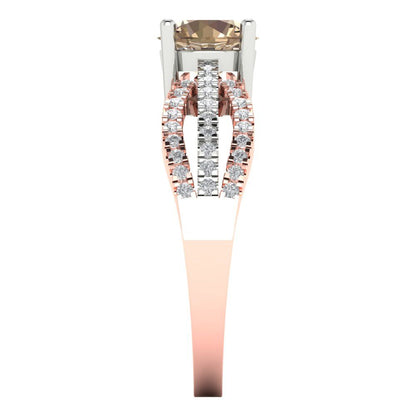 1.27 cttw Yellow Moissanite Solitaire with Zirconia Simulated Diamond Accents Engagement Ring - Solid White/Rose Gold (VVS1, Round Cut,6.5mm)