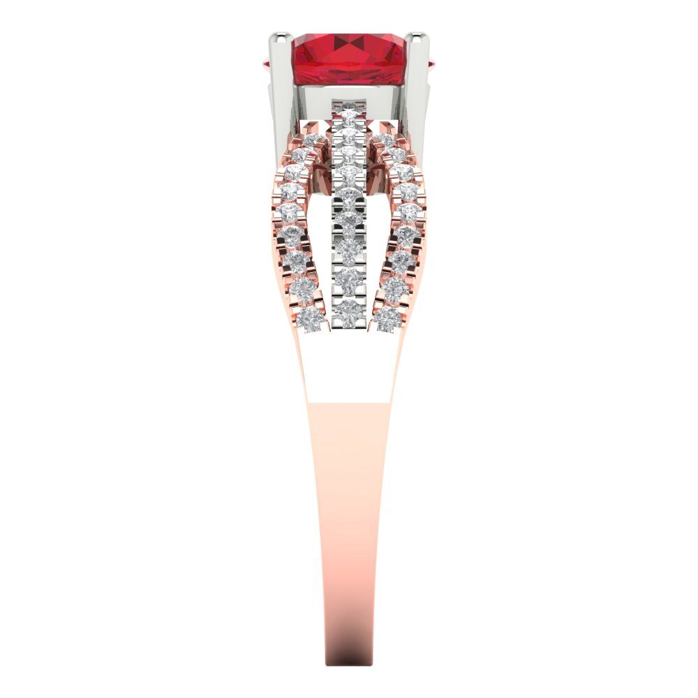1.27 cttw Simulated Pink Tourmaline Solitaire with Zirconia Simulated Diamond Accents Engagement Ring - Solid White/Rose Gold (VVS1, Round Cut,6.5mm)
