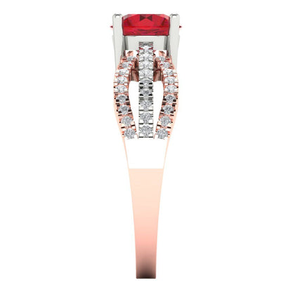 1.27 cttw Simulated Pink Tourmaline Solitaire with Zirconia Simulated Diamond Accents Engagement Ring - Solid White/Rose Gold (VVS1, Round Cut,6.5mm)