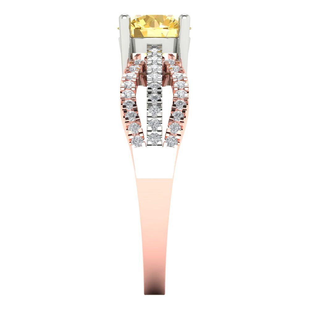 1.27 cttw Zirconia Simulated Yellow Diamond Solitaire with Zirconia Simulated Diamond Accents Engagement Ring - Solid Gold (VVS1, Round Cut,6.5mm)