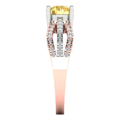 1.27 cttw Zirconia Simulated Yellow Diamond Solitaire with Zirconia Simulated Diamond Accents Engagement Ring - Solid Gold (VVS1, Round Cut,6.5mm)
