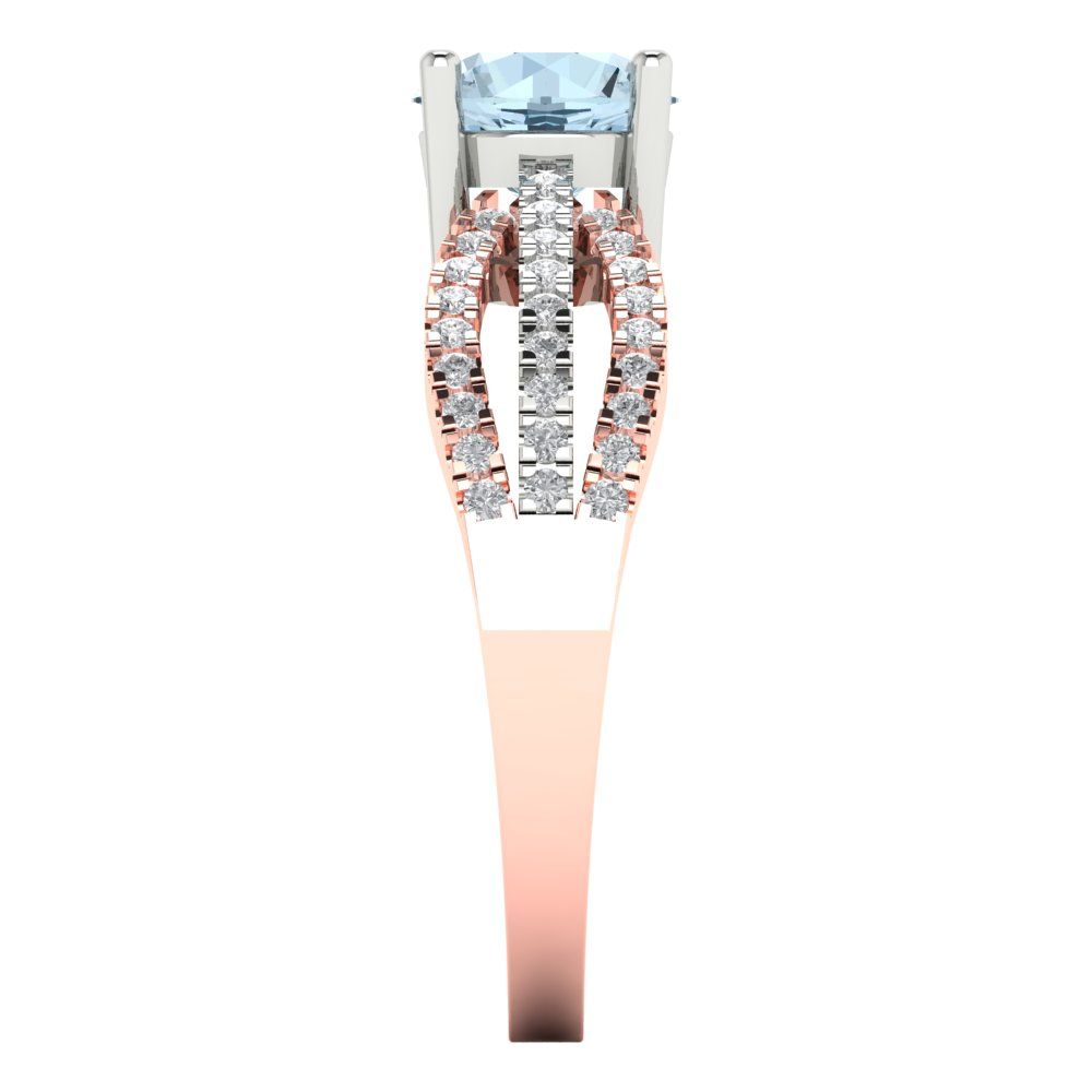 1.27 cttw Natural Swiss Blue Topaz Solitaire with Zirconia Simulated Diamond Accents Engagement Ring - Solid White/Rose Gold (VVS1, Round Cut,6.5mm)