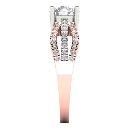 1.27 cttw White Sapphire Solitaire with Zirconia Simulated Diamond Accents Engagement Ring - Solid White/Rose Gold (VVS1, Round Cut,6.5mm)