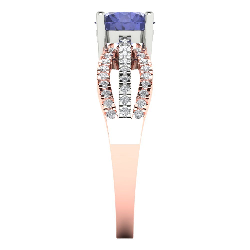 1.27 cttw Simulated Tanzanite Solitaire with Zirconia Simulated Diamond Accents Engagement Ring - Solid White/Rose Gold (VVS1, Round Cut,6.5mm)