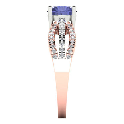 1.27 cttw Simulated Tanzanite Solitaire with Zirconia Simulated Diamond Accents Engagement Ring - Solid White/Rose Gold (VVS1, Round Cut,6.5mm)
