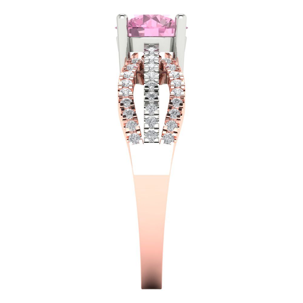 1.27 cttw Zirconia Simulated Pink Diamond Solitaire with Zirconia Simulated Diamond Accents Engagement Ring - Solid White/Rose Gold (VVS1, Round Cut,6.5mm)