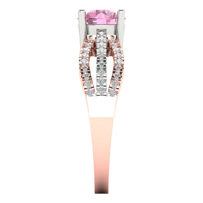1.27 cttw Zirconia Simulated Pink Diamond Solitaire with Zirconia Simulated Diamond Accents Engagement Ring - Solid White/Rose Gold (VVS1, Round Cut,6.5mm)
